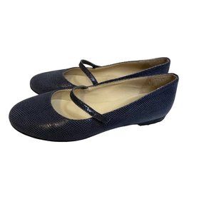 Skylar Blake Navy Blue Women's Leather Mary Jane Strap Flats, Size EU 37 US 7